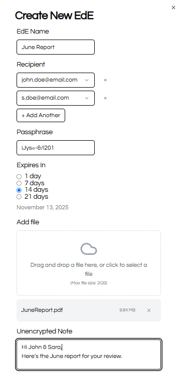 An image showing the SureSend EdE form.