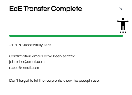 An image showing EdE sent confirmation