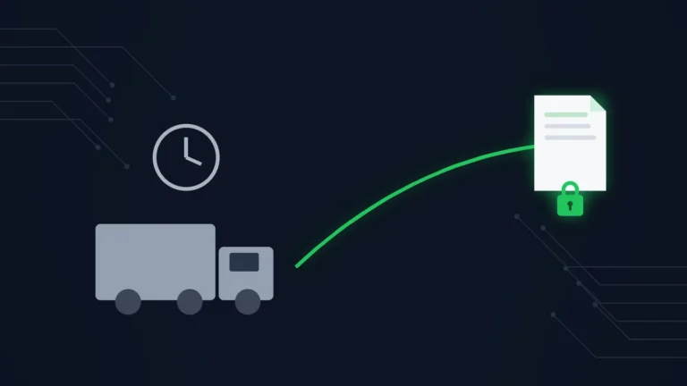 A stalled delivery truck beside a secure digital document moving quickly, representing Canada Post strike alternatives