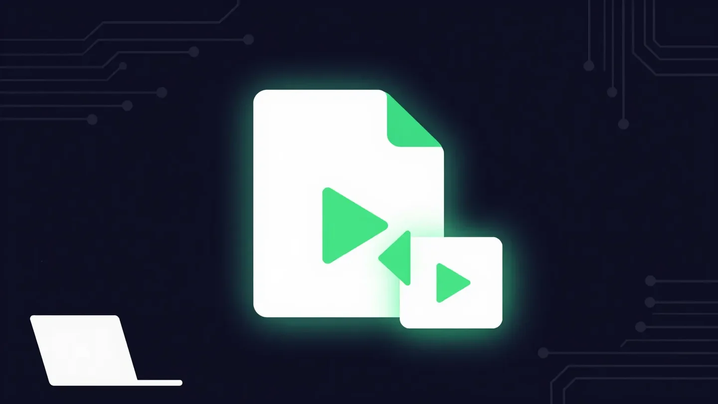 A large video file being compressed into a smaller one, illustrating how to compress a video file