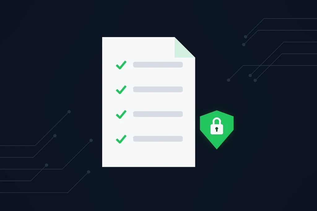 A confidentiality policy checklist next to a green security shield