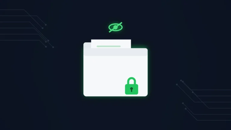 A confidential document folder locked with a green padlock under a privacy icon, representing document confidentiality