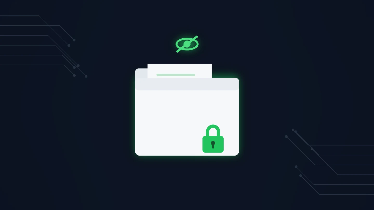 A confidential document folder locked with a green padlock under a privacy icon, representing document confidentiality