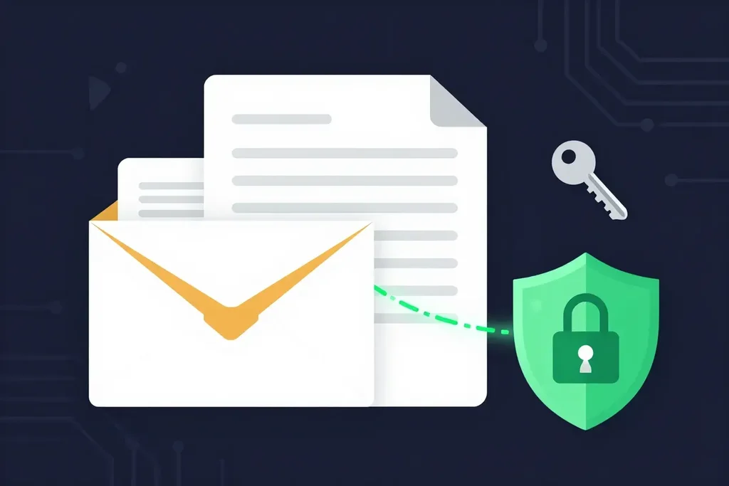 Large documents too big for an email attachment, routed through a green padlock shield with the key kept separate