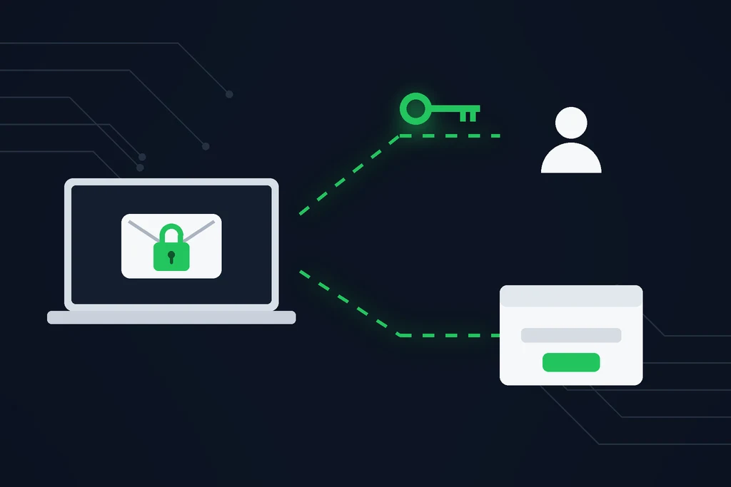 An encrypted Outlook email taking two routes: a certificate key for S/MIME and a secure web portal for Microsoft Purview Message Encryption