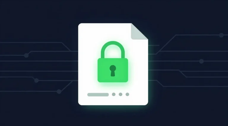 A PDF document with a glowing green padlock on a dark circuit background, illustrating how to password protect a PDF